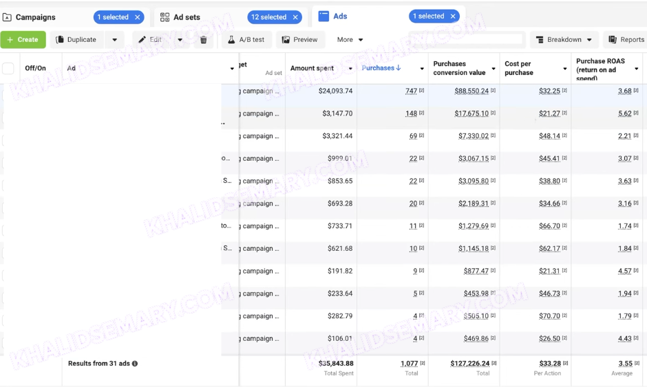 Meta Ads campaign performance chart