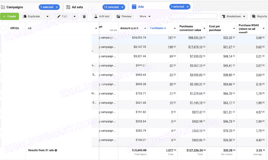 Meta Ads campaign performance chart