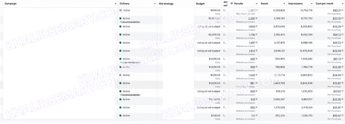 Meta Ads campaign manager — active campaigns