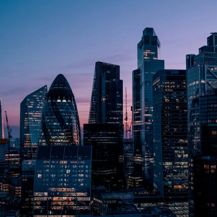London financial district at dusk