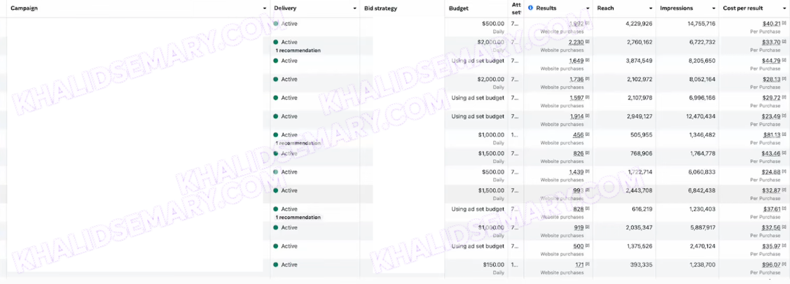 Meta Ads campaign manager — active campaigns
