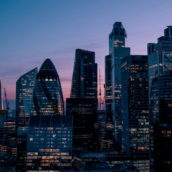 London financial district at dusk